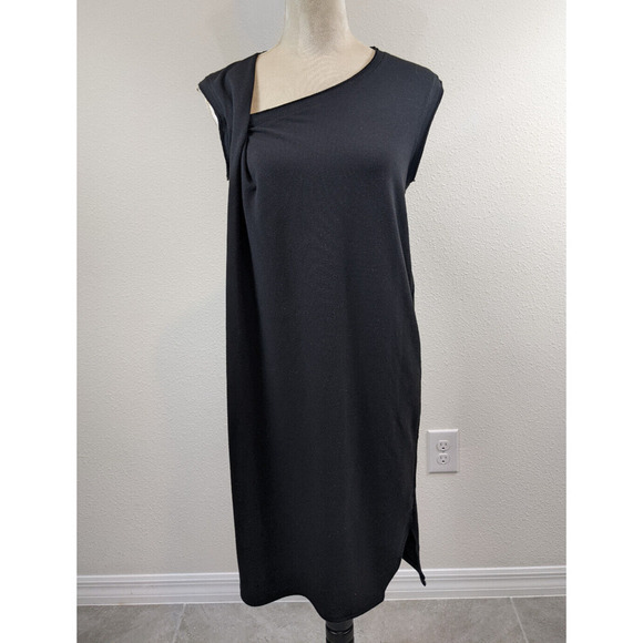 Tahari Sleeveless Dress Black XS Asymmetrical Midi Length Stretch Shift LBD - Picture 1 of 5